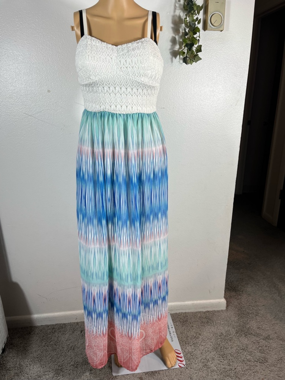 Lily Rose White Bodice Mint and Teal Striped Maxi Dress